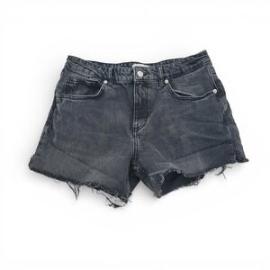 ZARA Women's 8 Black Denim Shorts High Rise Frayed Hem Distressed EUC